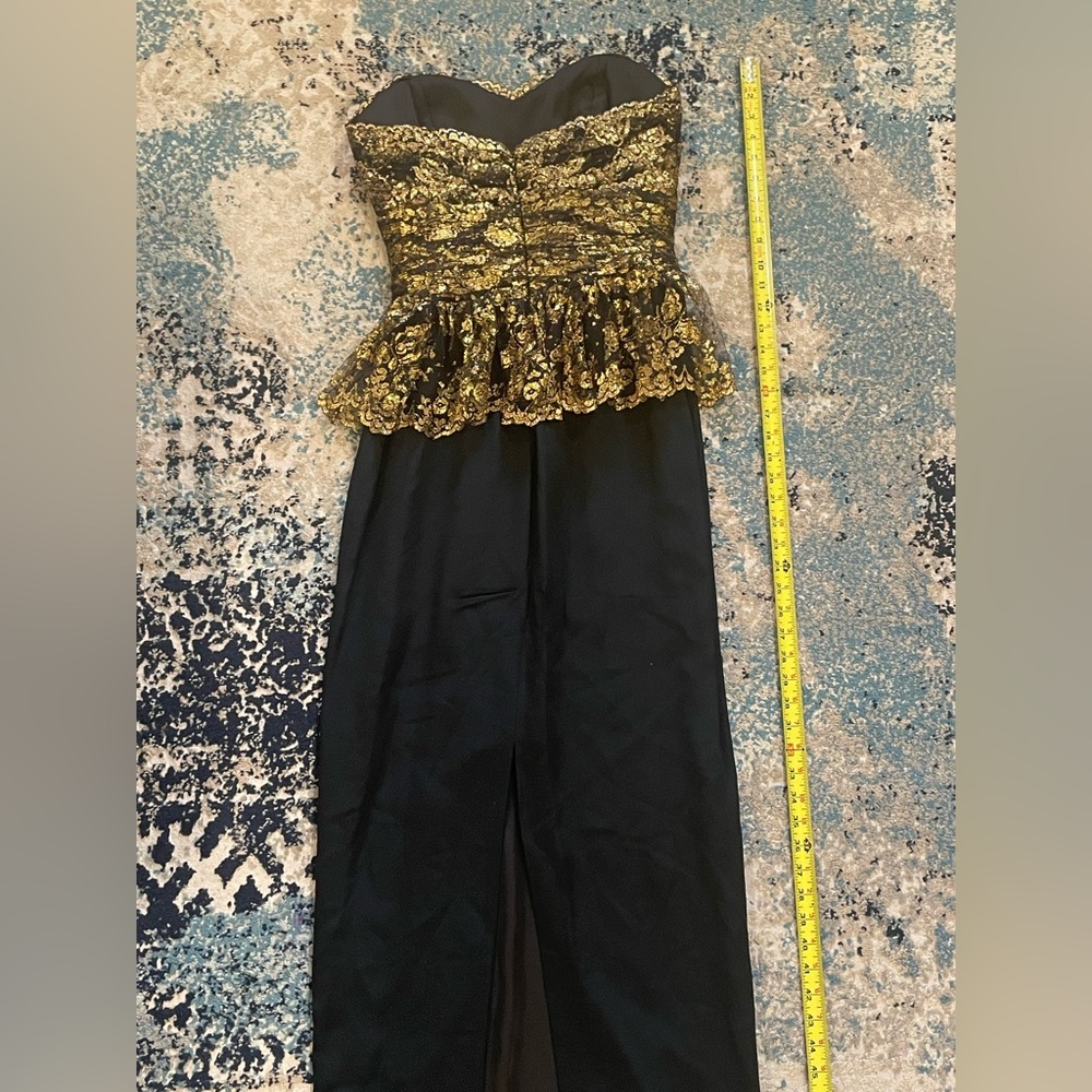 Marchesa Notte Black and Gold Floral Design Strapless Dress *Like New* Sz 6 - Picture 7 of 9